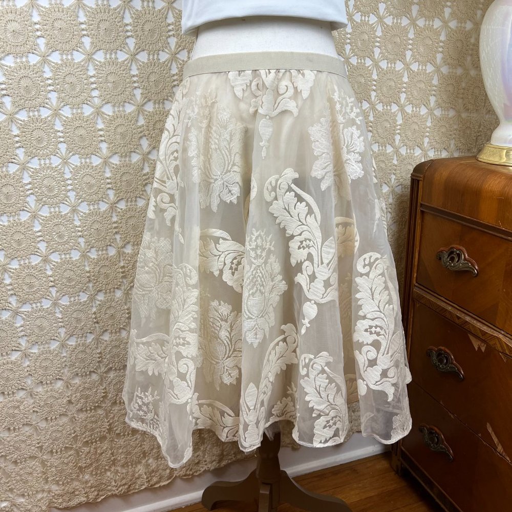 Anthropologie Yoana Baraschi Cream Circle Tulle Skirt / Size 8